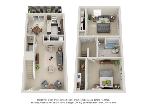 Floor plan for 2 beds, 1 bath, 922 sqft